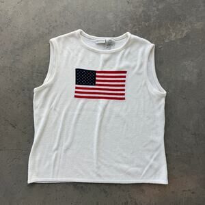 Vintage Y2k Usa American Flag Coastal Knit White Tank Top Women's XL